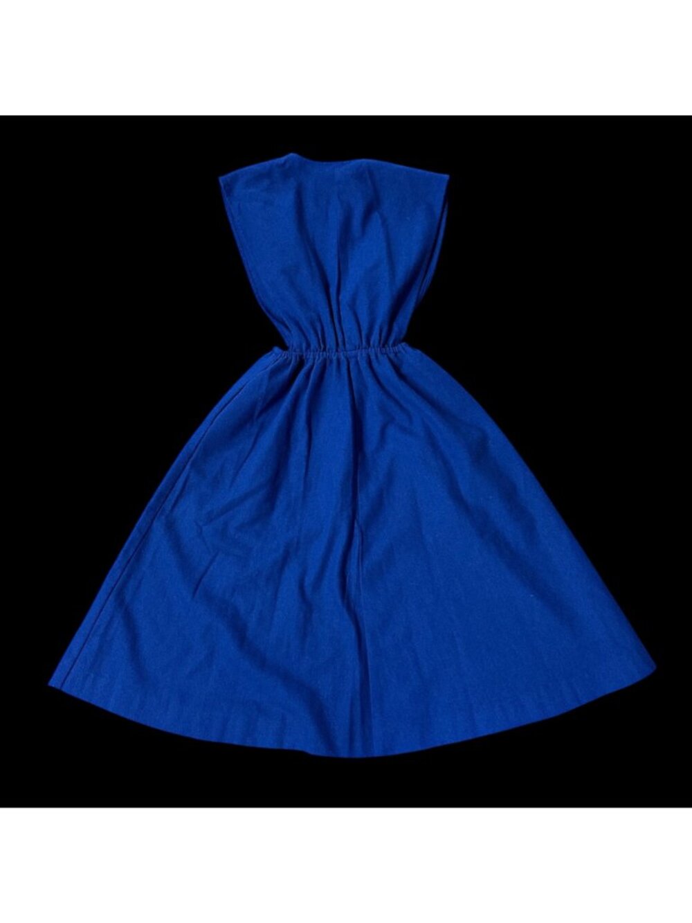 Vintage Royal Blue Sleeveless Pinafore Dress Elastic Waist Handmade Retro - Picture 3 of 5